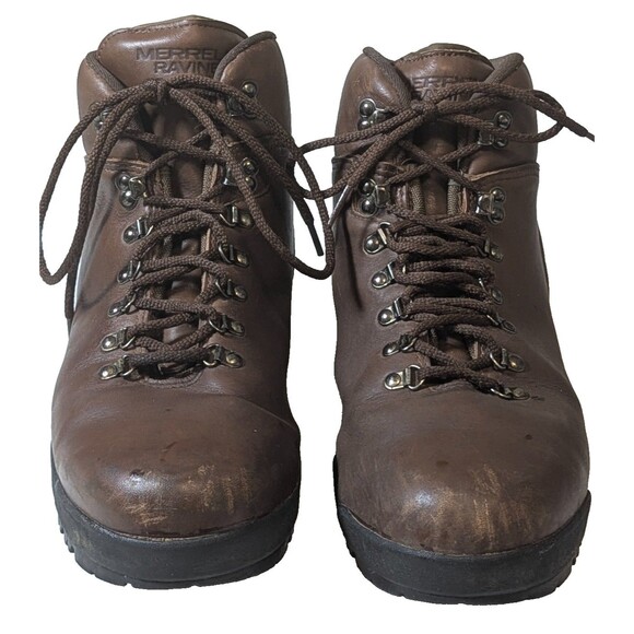 Vintage Merrell Ravine Men\'s 12 Brown Leather Hiking Boots Made In Korea VTG main image 2